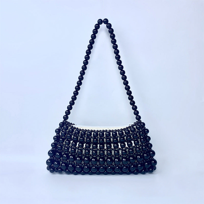 Vintage Pearl Chain Hand Woven Beads Underarm Special Interest Design Simple Portable Shopping Small Handbags