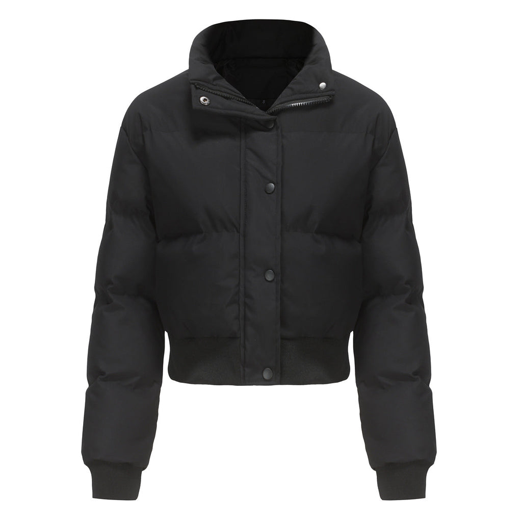 Autumn Winter Women Clothing Short Cotton Jacket Women Long Sleeved High Collar Warm Coat Loose Casual Cotton Padded Clothes Bread Coat