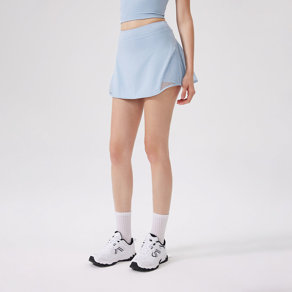 Three Dimensional Mesh Exercise Skirt Nude Feel Yoga Skirts Comfortable Anti Emptied Pantskirt Breathable Hollow Out Cutout Skirt