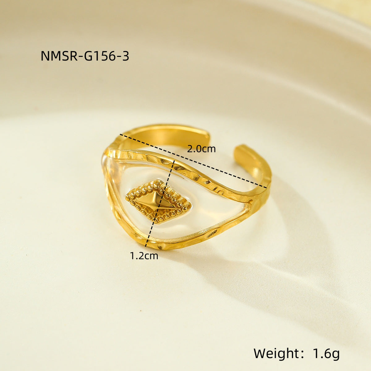 Retro Easy Matching High Grade Geometric Abstract Heart Shape Petals Natural Stone Stainless Steel Open Adjustable Ring