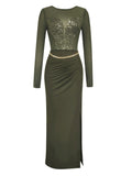 Simple Sexy Long Sleeve Mesh Sequ Side Slit Slim Dinner Wine