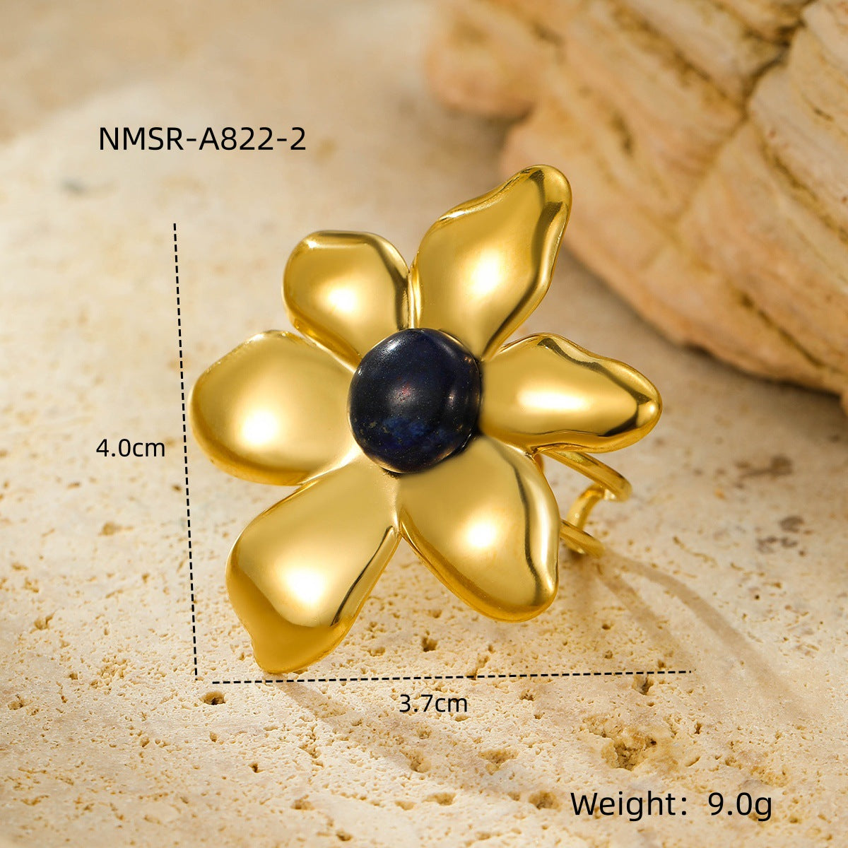 All Match Stainless Steel 18K Gold Plating Irregular Asymmetric Petals Colorful Natural Stone Titanium Steel Open End Ring for Women