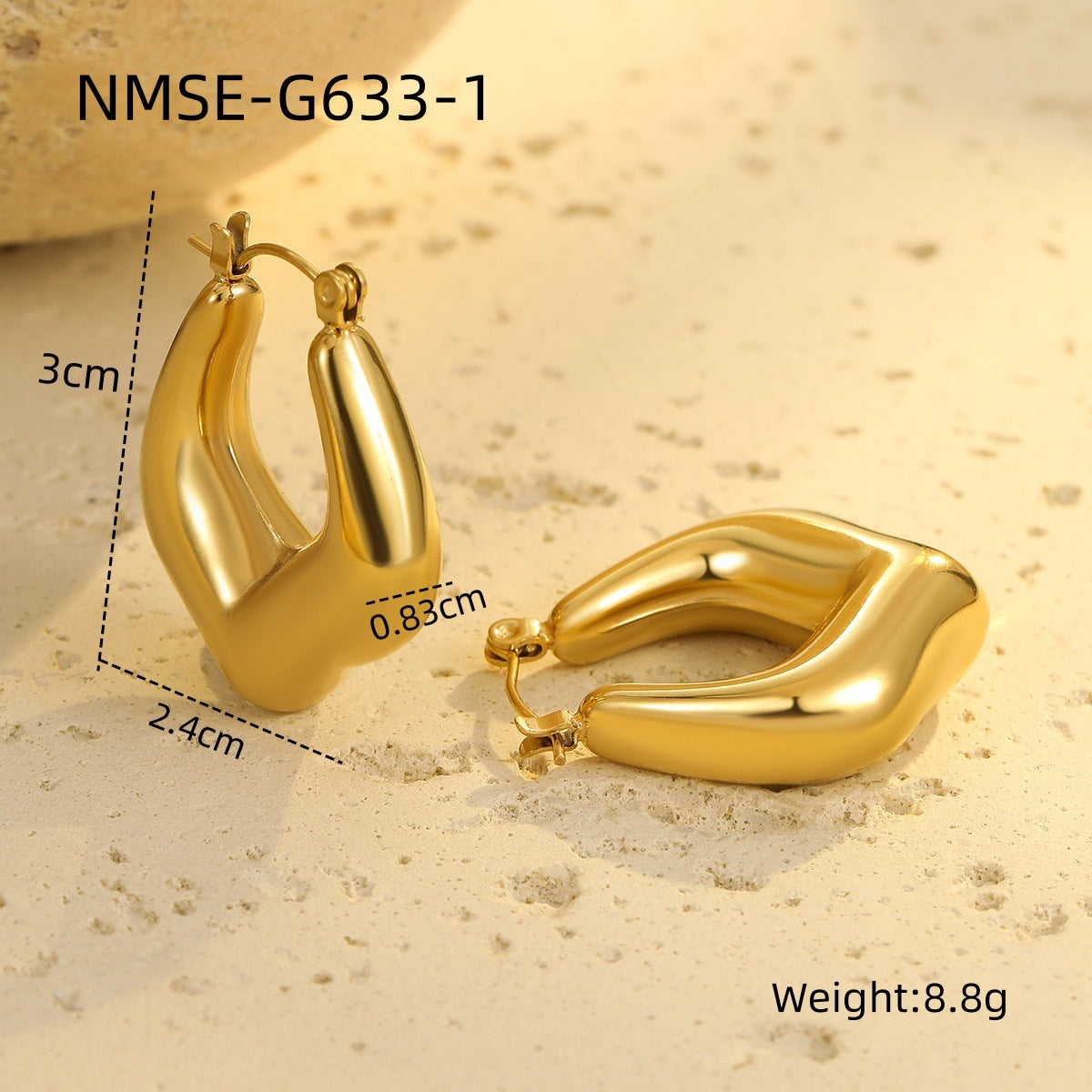 Texture Stainless Steel Earrings Retro High-Grade Hollow Out Cutout 18K Gold Titanium Steel Earrings Ornament