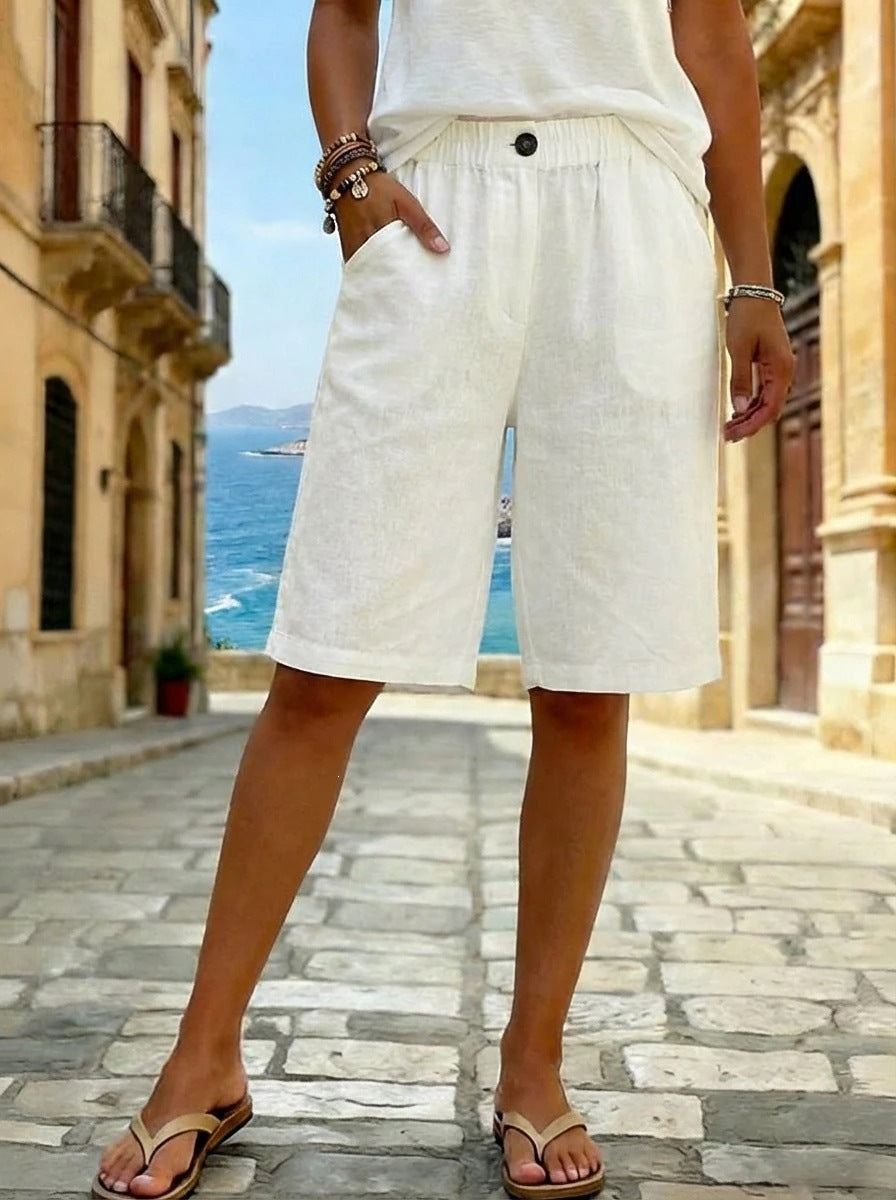 Women Faux Cotton Linen Shorts Summer Casual Everyday Mid Rise Solid Color Shorts