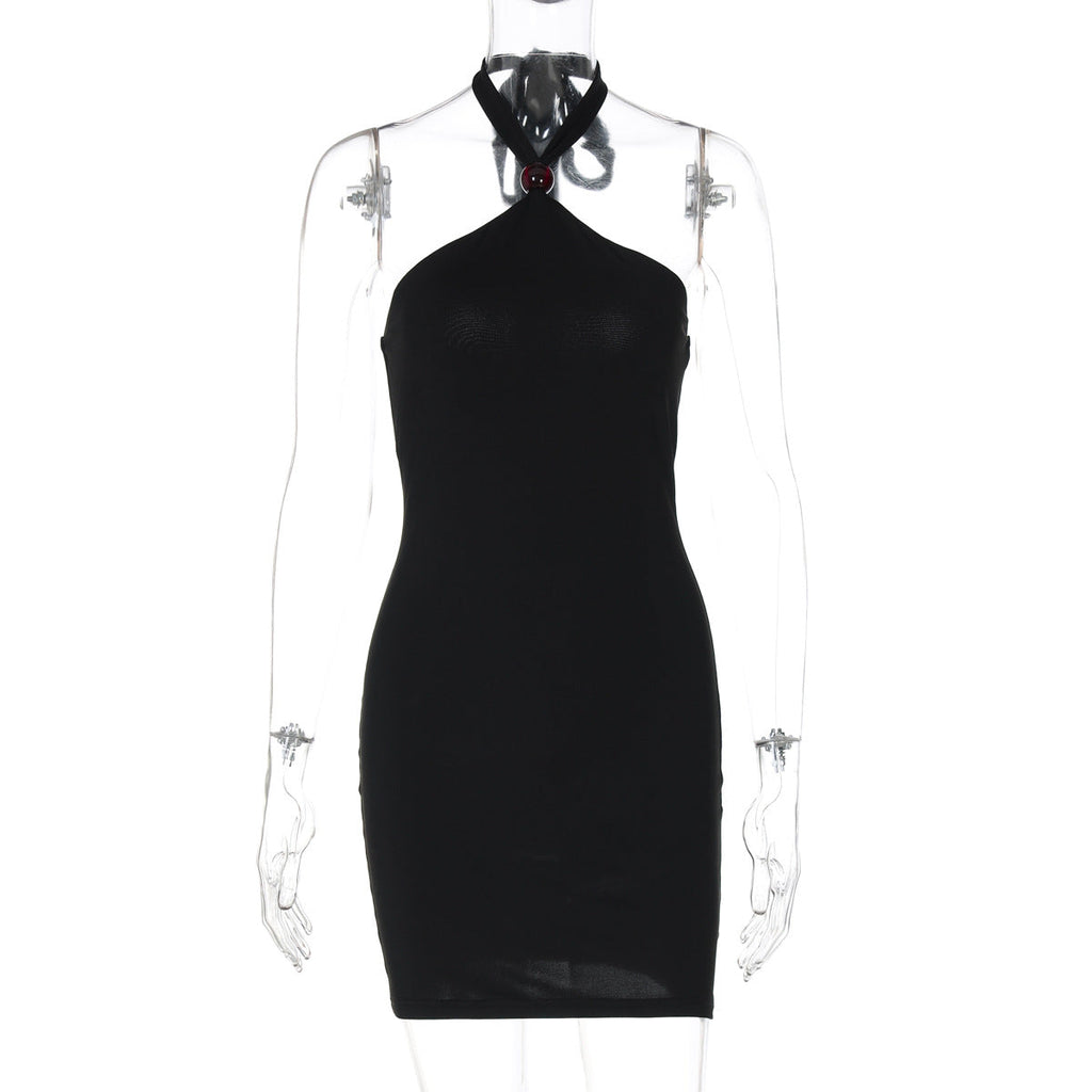 Women Clothing Summer Sexy Slim Fit Backless Halter Sheath Dress