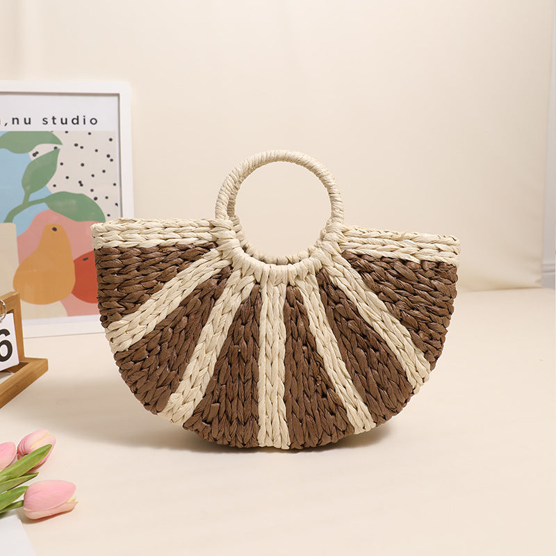 Woven Bag Semicircle Straw Bag Handbag Vacation Beach Bag Women Bag