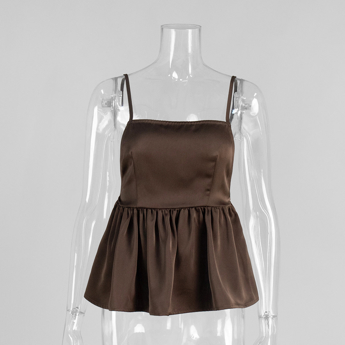 Satin Sling Summer Sexy Backless Adjustable Price Spaghetti Straps Sleeveless Ruffle Top