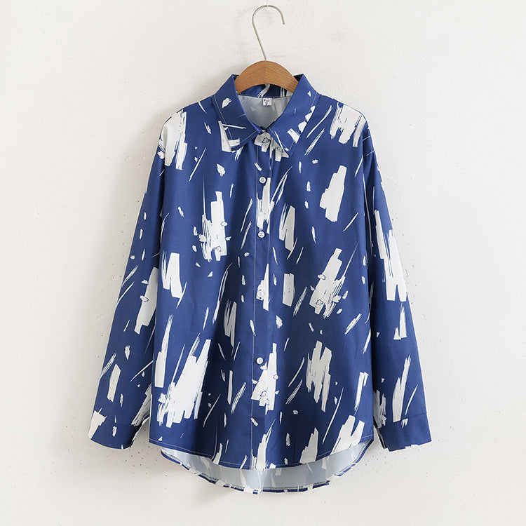 Women Floral Print Loose Collared Long Sleeves Shirt Printed blouse