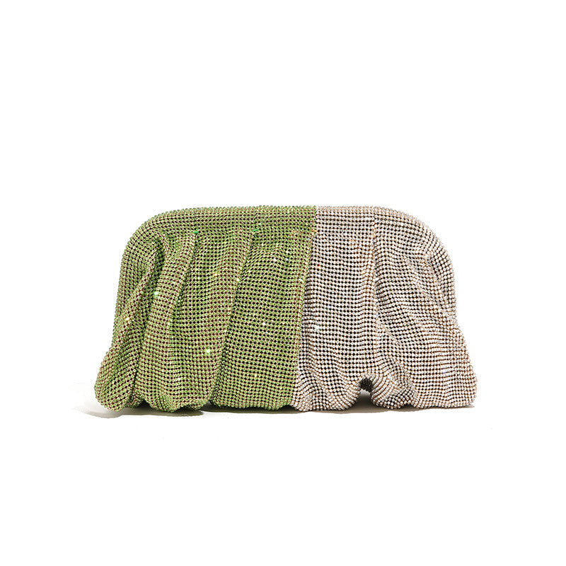Rhinestone Cloud Bag Pleated Women Bag Texture High End Cosmetic Bag Niche Messenger Bag