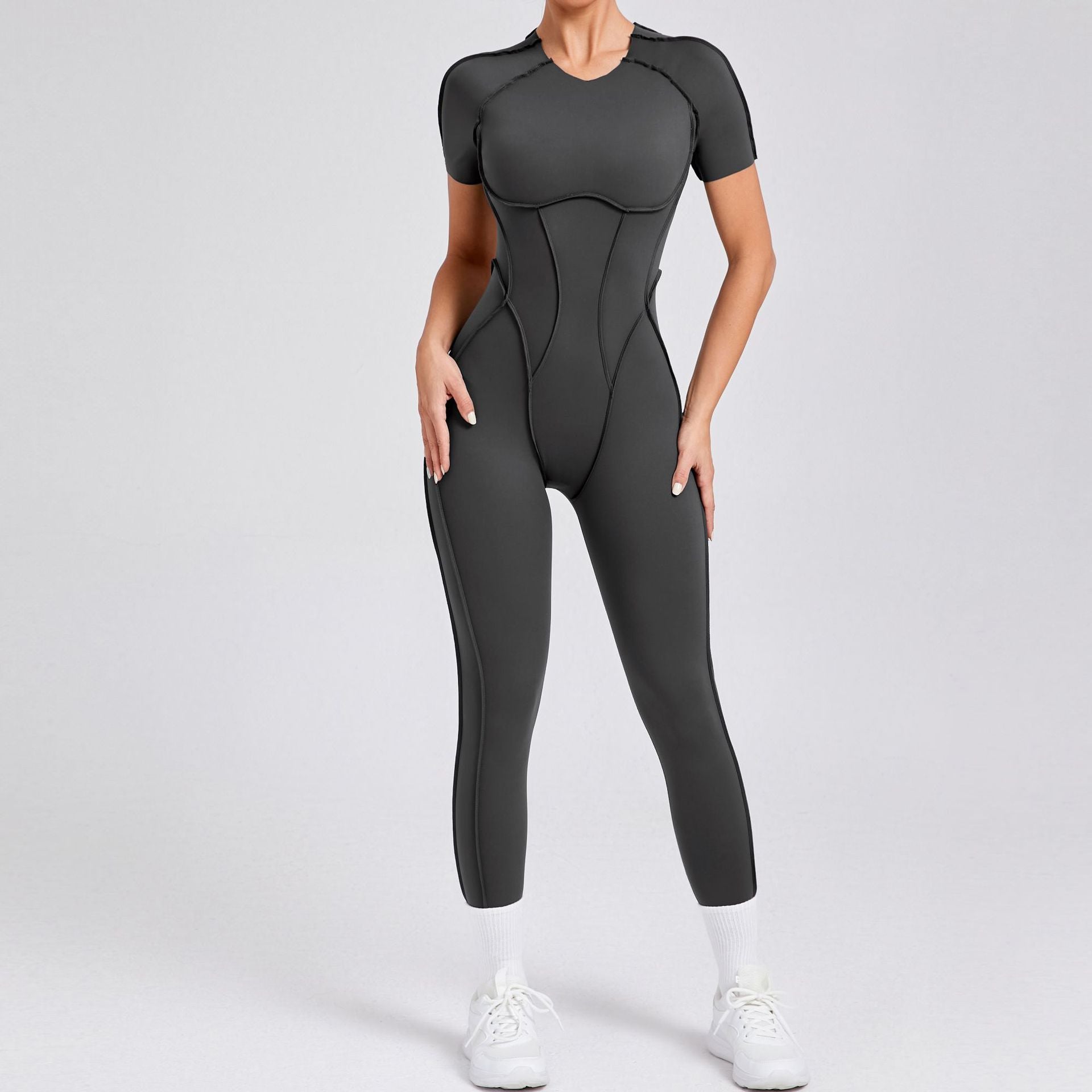 Autumn Winter Three Dimensional Backless Tight Short Sleeved Trousers Jumpsuit One Piece Sports Yoga Jumpsuit