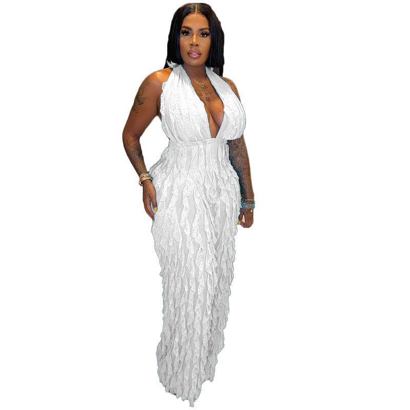 Women Clothing Spring Summer Wave Pattern Sexy Bandeau High Waist Jumpsuit