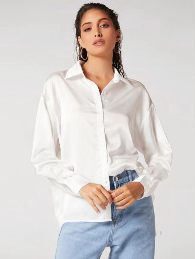 Women Clothing Spring Summer Satin Comfort Casual Long Sleeved Shirt Women