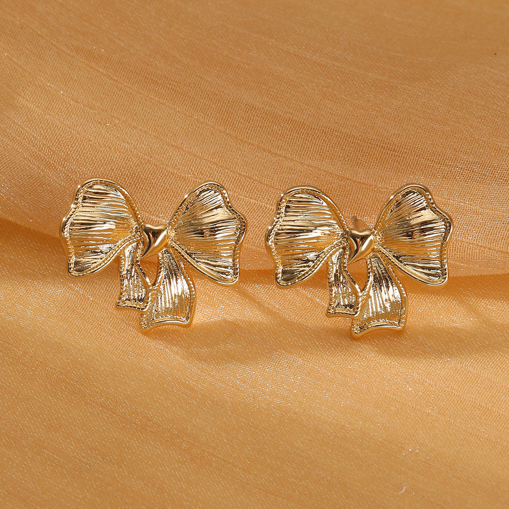 Sweet Bow Design Titanium Steel Earrings Women Entry Lux 18K Gold Plated Stainless Steel Studs
