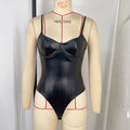 Slimming Clothes Sexy Sling Waist Slimming Solid Color Faux Leather Jumpsuit Fitness Exercise