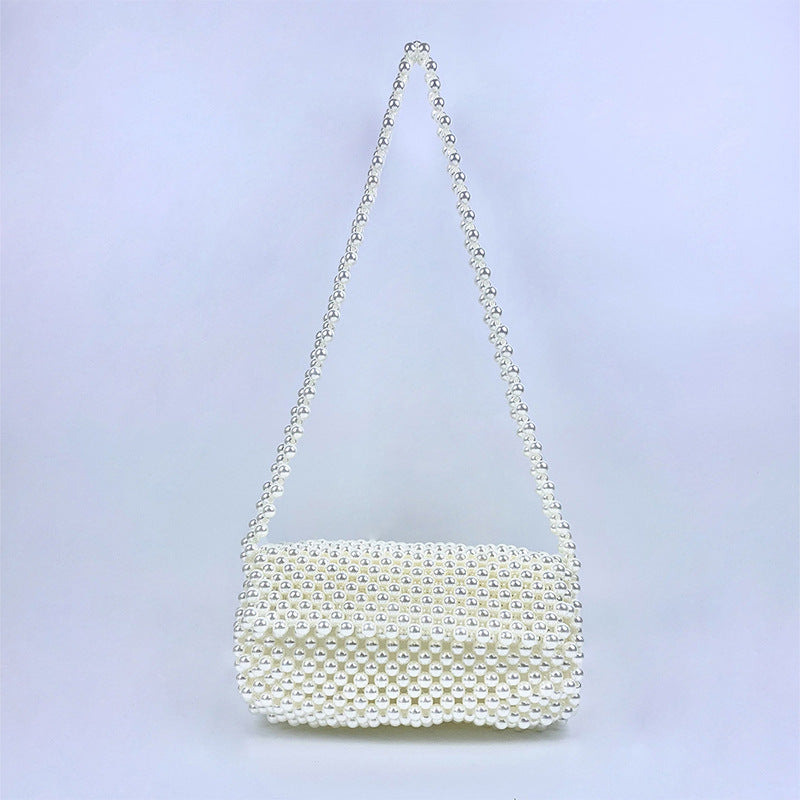Underarm Bag Retro round Pearl Bag Handmade Beaded Bag Acrylic Exquisite Shoulder Women Crossbody Bags