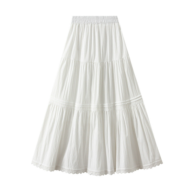 Skirt Women Mid Length Skirt Spring Patchwork Lace Sweet Maxi Dress