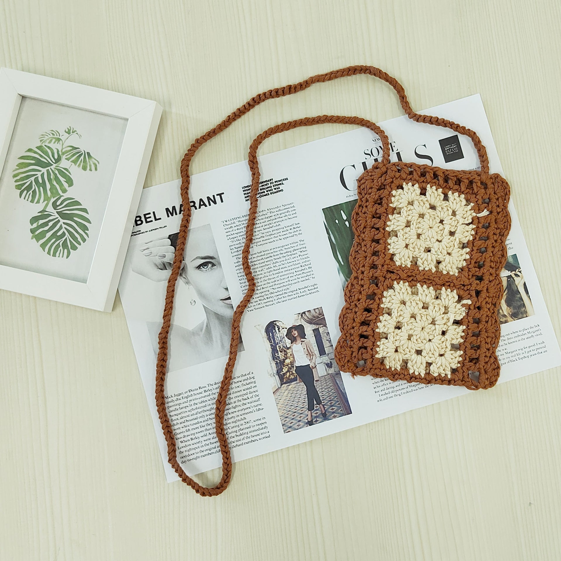 Handmade Woven Women Bag Net Red Ethnic Mobile Phone Bag Color Contrast Patchwork Single-Piece Crossbody Bag