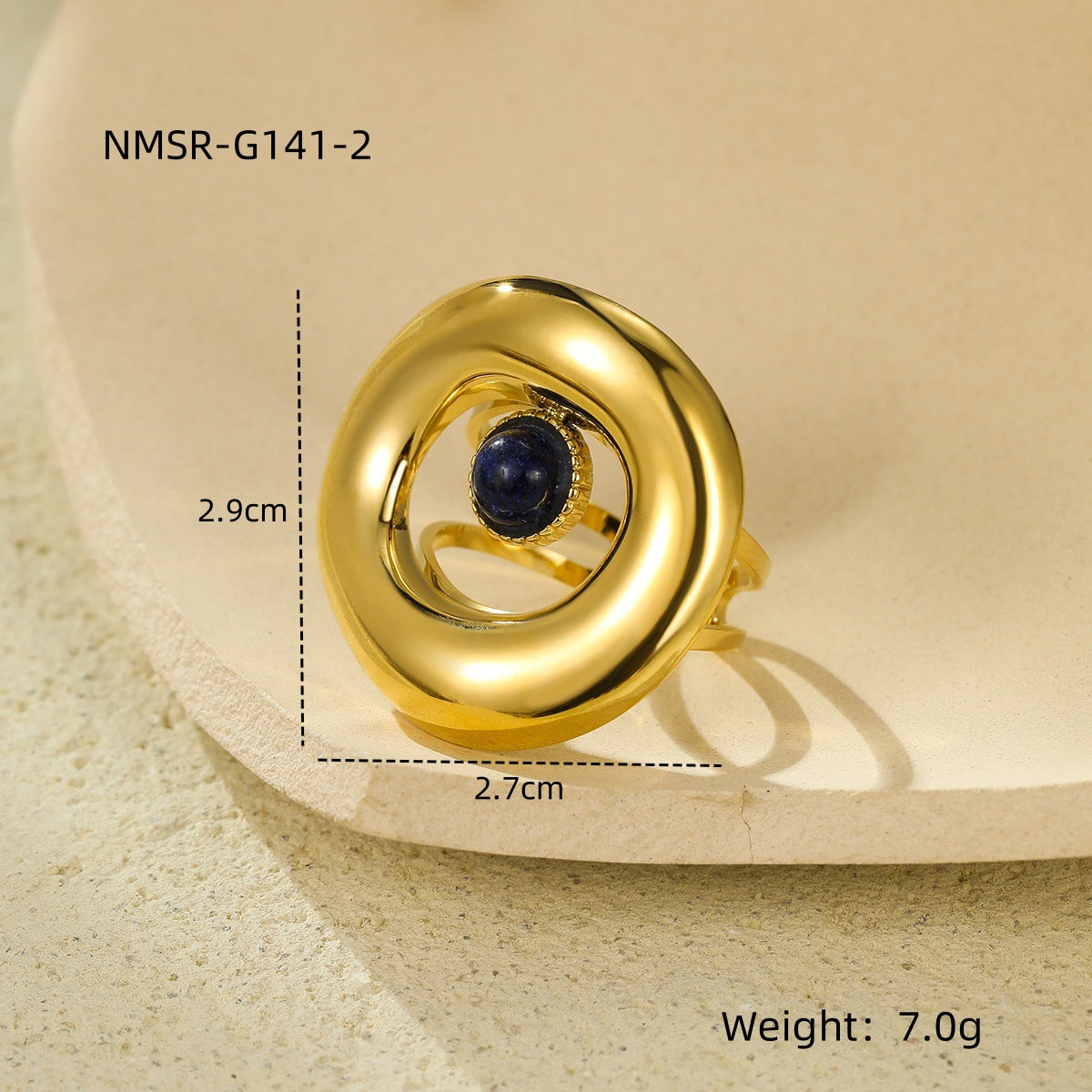 Titanium Steel 18K Gold Plating Geometric Abstract Inlaid Natural Stone Stainless Steel Ring