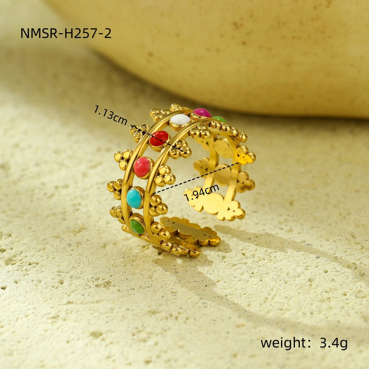 18K Gold Plated Stainless Steel Ring Women Geometric Abstract Colorful Oil Necklace Ring Ornament