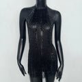 Sexy Dress Skinny Mesh Halterneck Fishnet Rhinestone Tassel Dress Nightclub Party Cami Dress