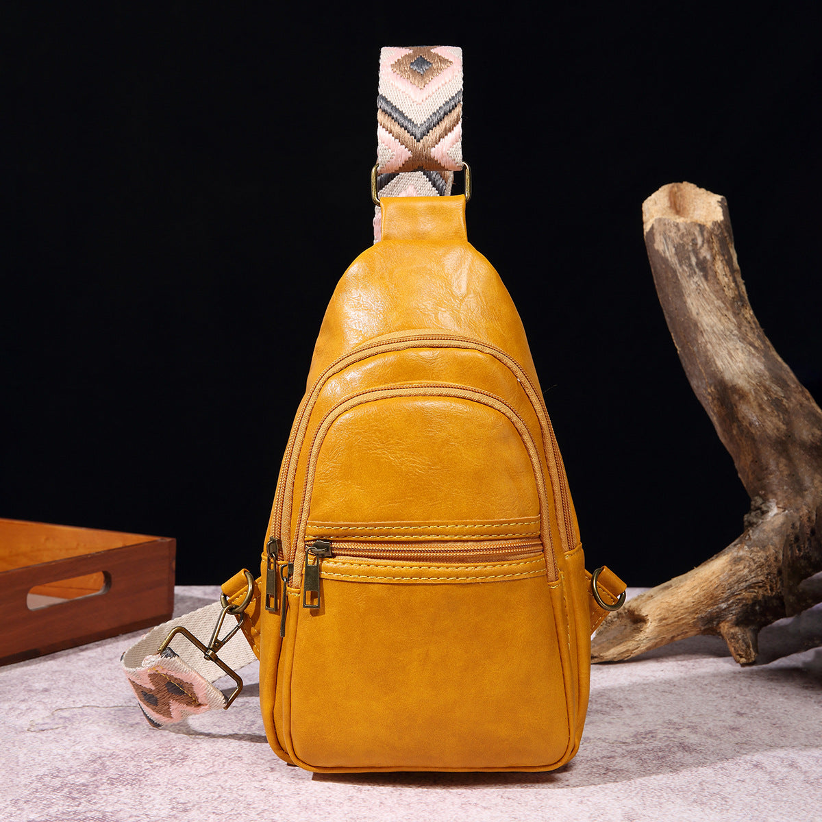 Retro Women Casual Chest Bag Solid Color Crossbody Bag Bohemian Waist Bag