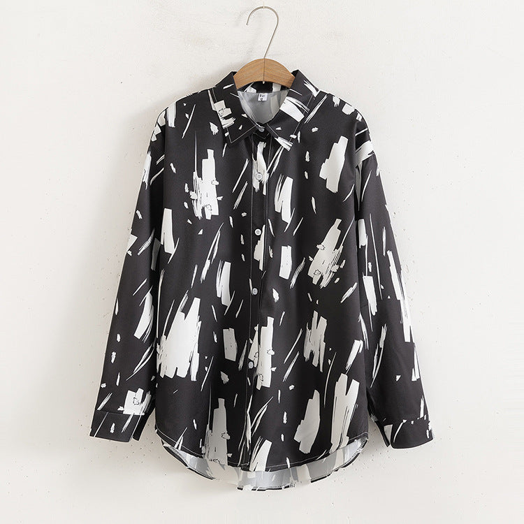 Women Floral Print Loose Collared Long Sleeves Shirt Printed blouse
