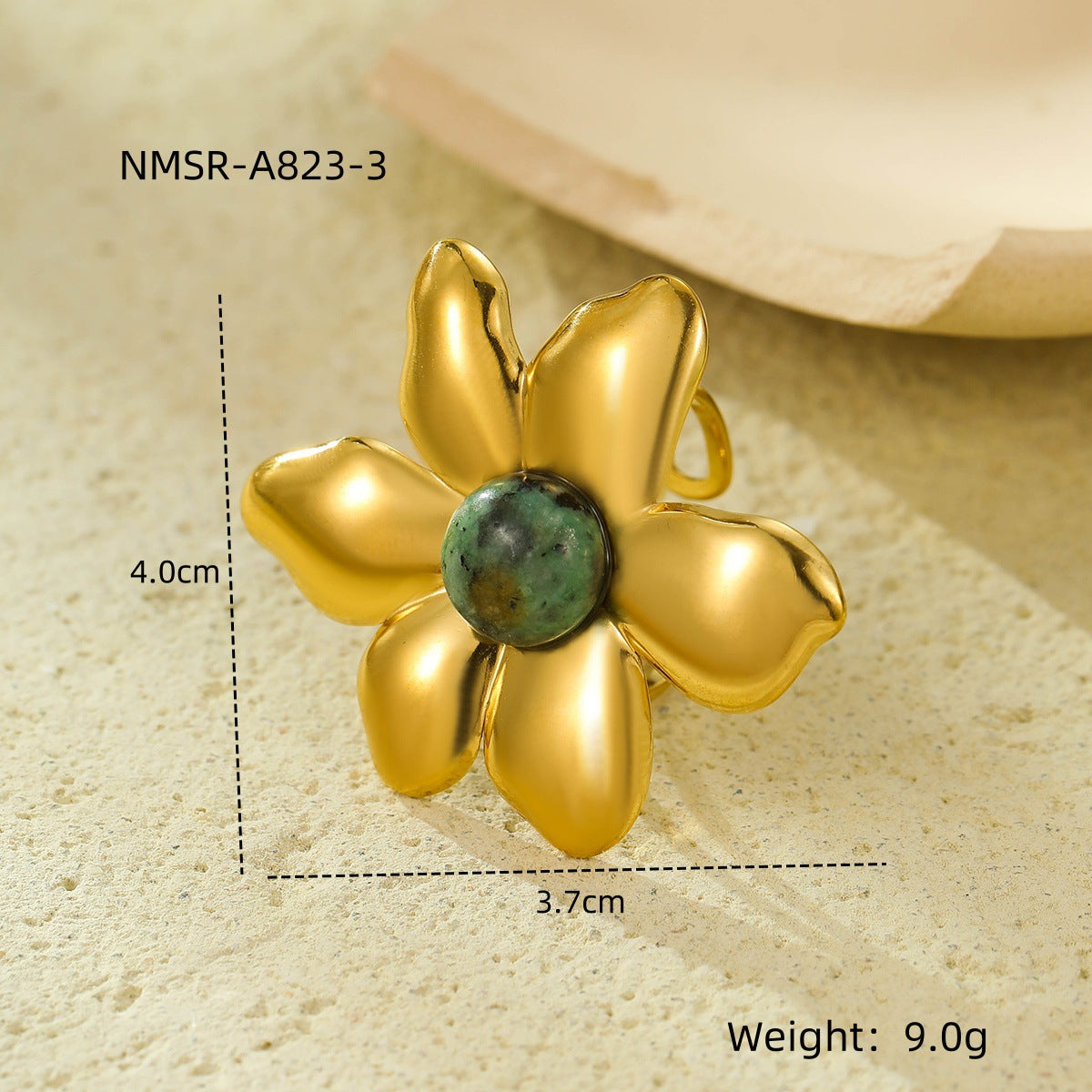All Match Stainless Steel 18K Gold Plating Irregular Asymmetric Petals Colorful Natural Stone Titanium Steel Open End Ring for Women