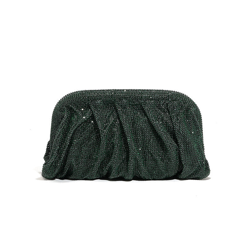 Rhinestone Cloud Bag Pleated Women Bag Texture High End Cosmetic Bag Niche Messenger Bag