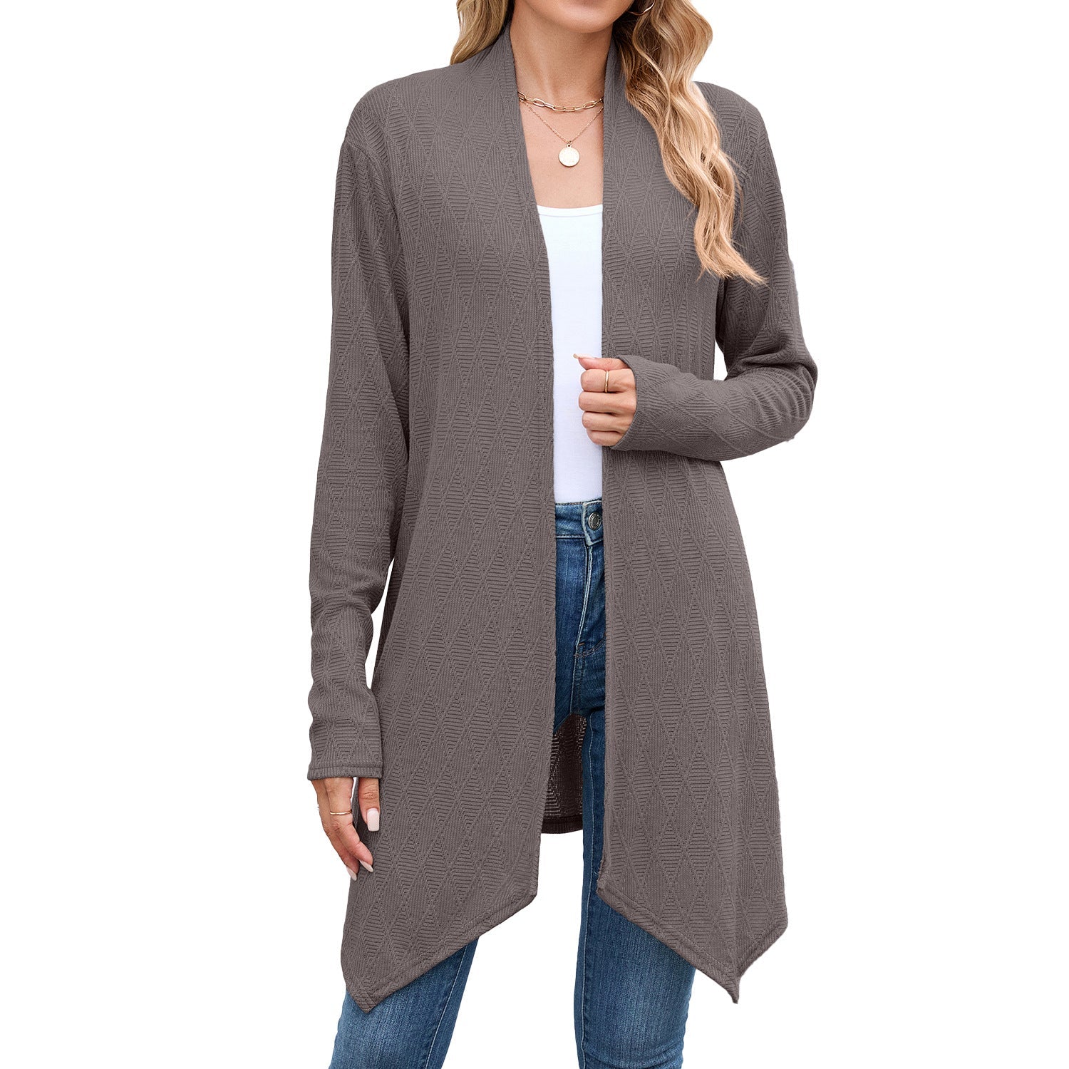 Women Clothing Autumn Solid Color Long Sleeved Knitted Cardigan Coat Long Shirt Women