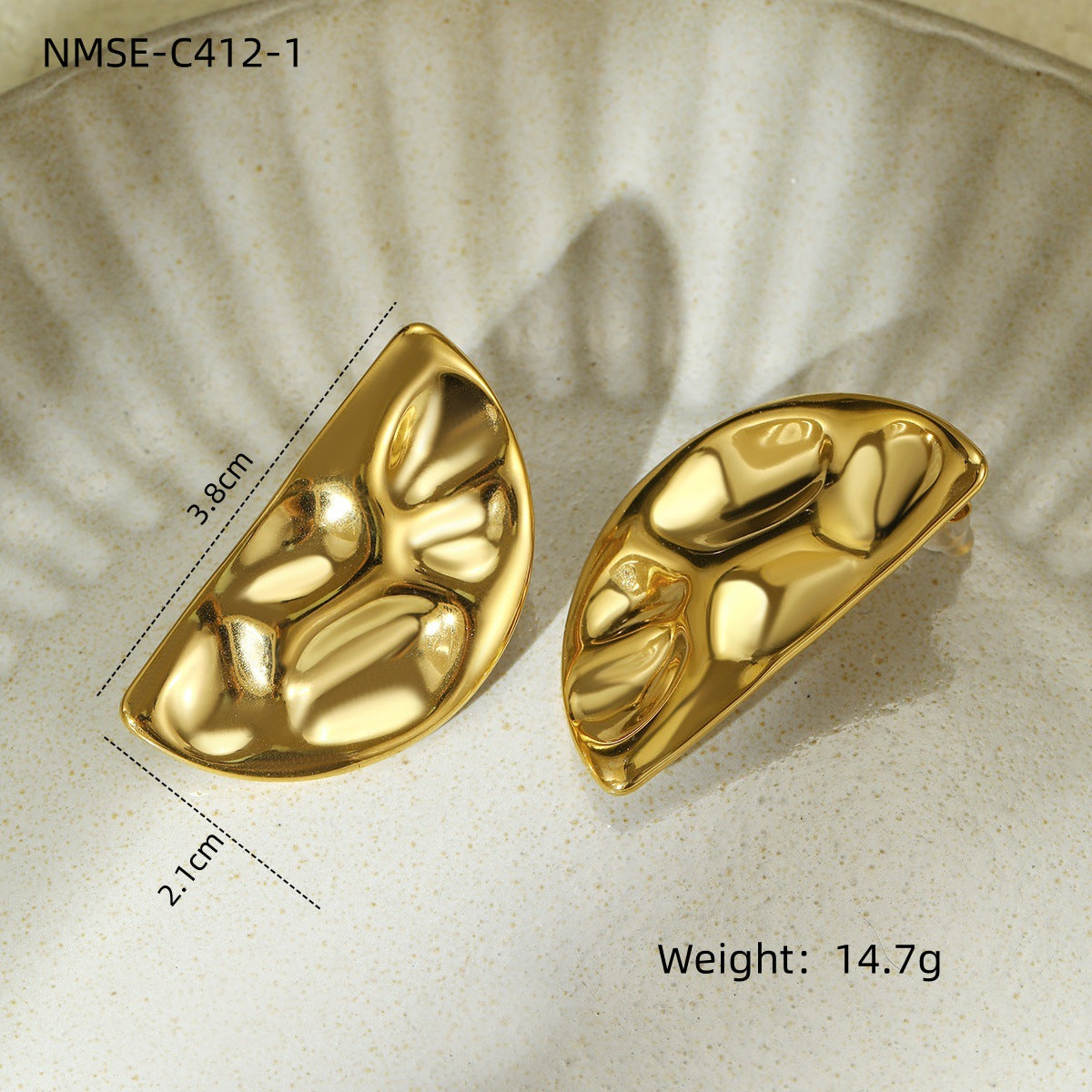 Arrival Exaggerated High Grade Titanium Steel Earrings Concave Convex Hammered Semicircle Symmetrical Stainless Steel Ring