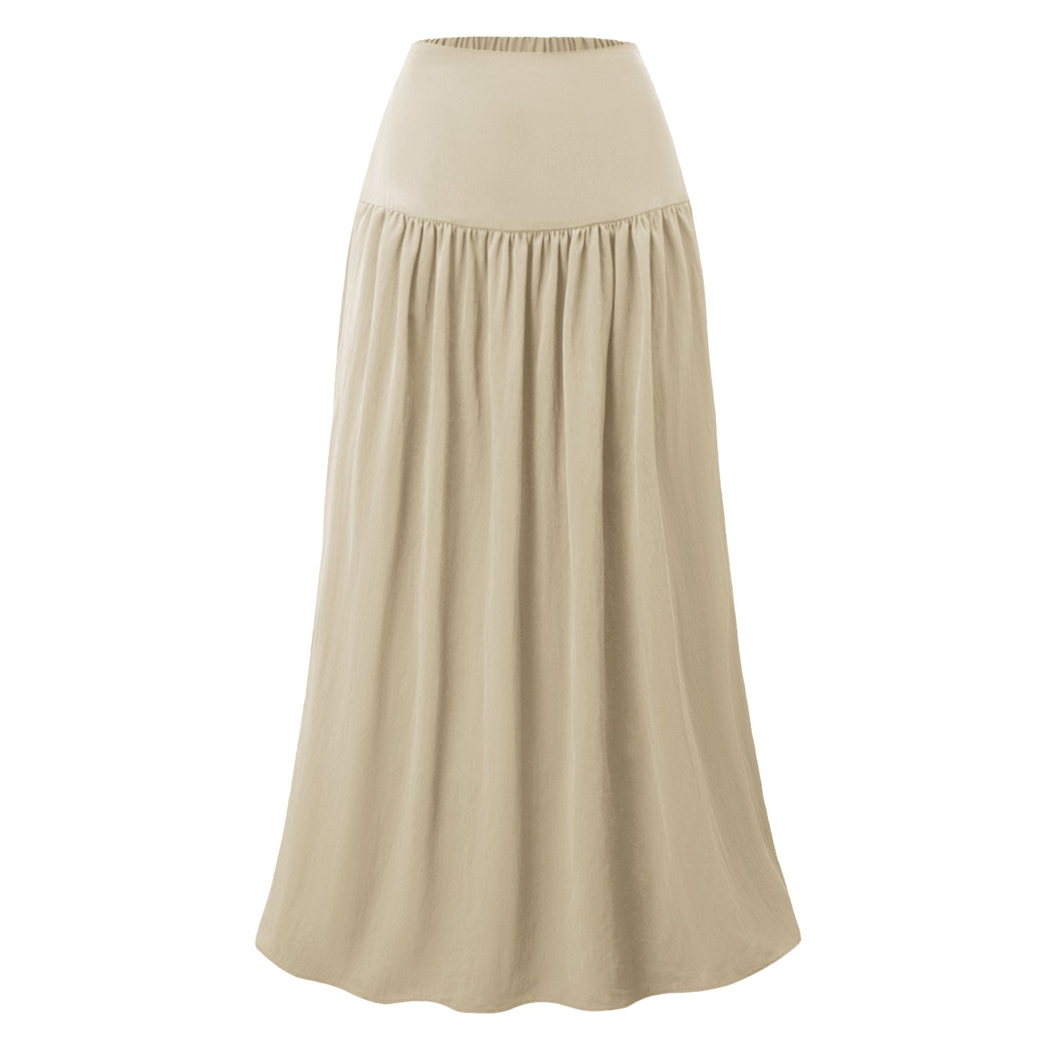 Women Cotton Pocket Skirt High Waist Back Elastic Dress Loose Pleated Large Swing Skirt