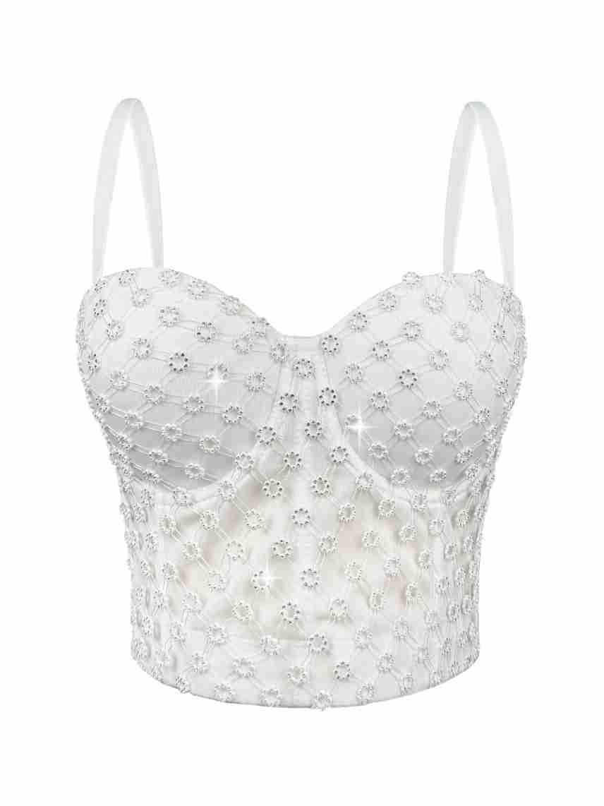 Rhinestone Boning Corset Bra Short Camisole Sexy Slim Outer Wear Slimming Polka Dot Boning Corset Top