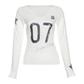 Autumn Sexy See through Slim Fit V neck Printed Long Sleeved T shirt Top Women Clothing