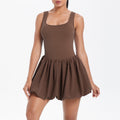 Cool Jumpsuit Tennis Skirt Sexy Beauty Back Pocket Backing Culottes Fitness Solid Color Sports Dress Women