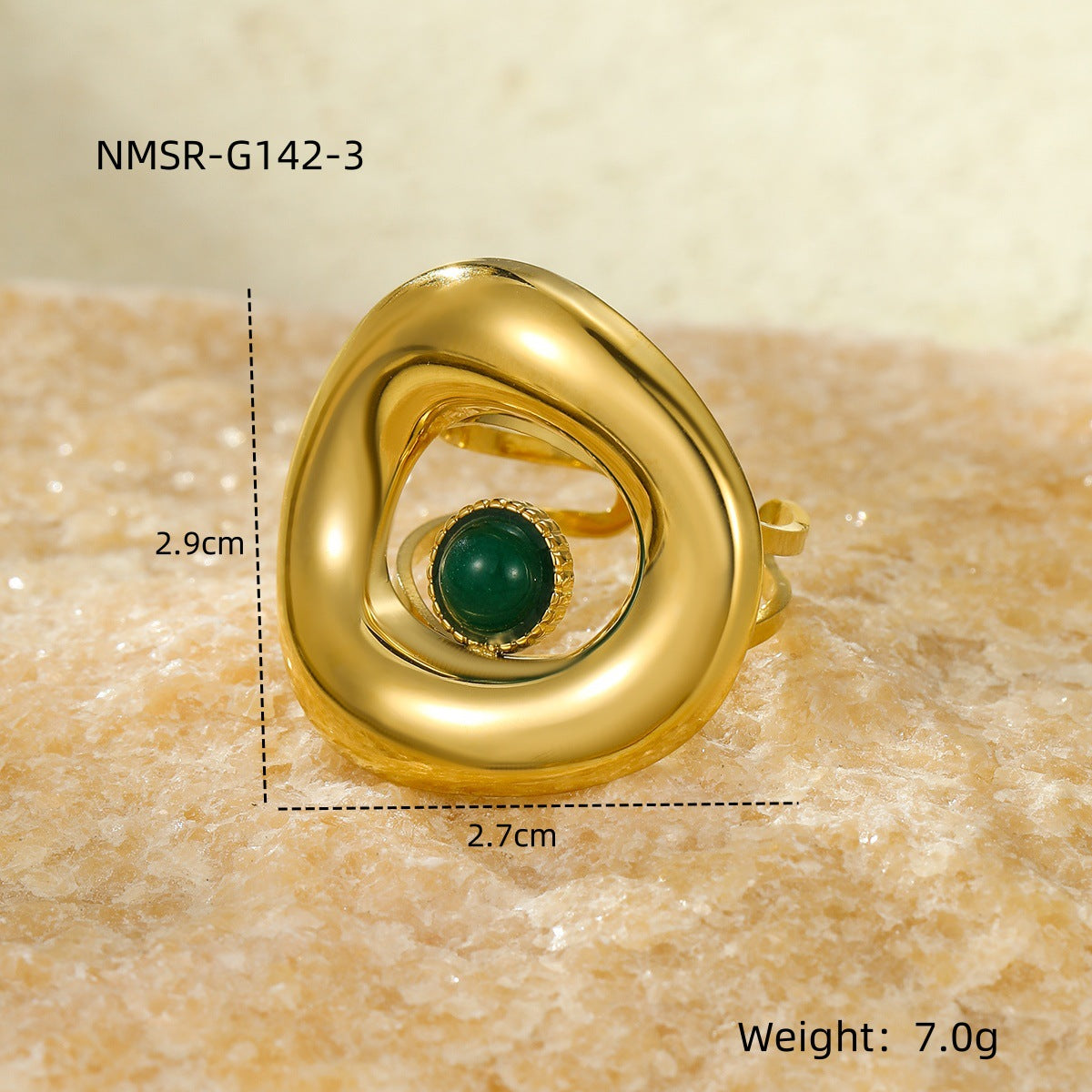 Titanium Steel 18K Gold Plating Geometric Abstract Inlaid Natural Stone Stainless Steel Ring