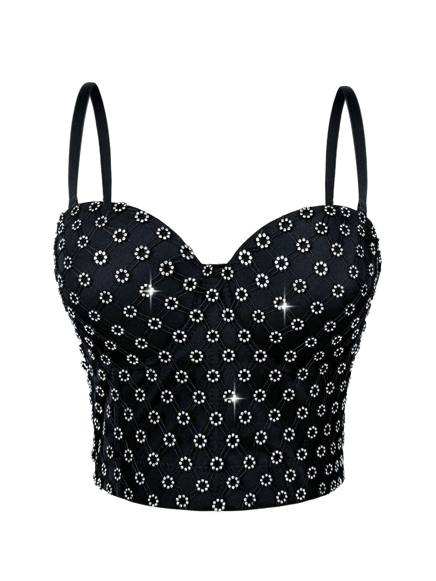 Rhinestone Boning Corset Bra Short Camisole Sexy Slim Outer Wear Slimming Polka Dot Boning Corset Top