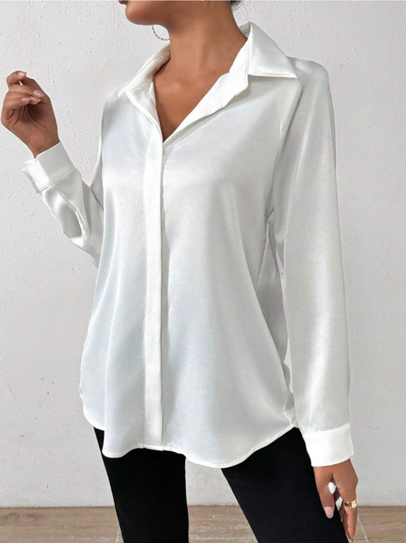 Women Clothing Satin Shirt Women Satin Silk like Long Sleeved Shirt Women Clothing
