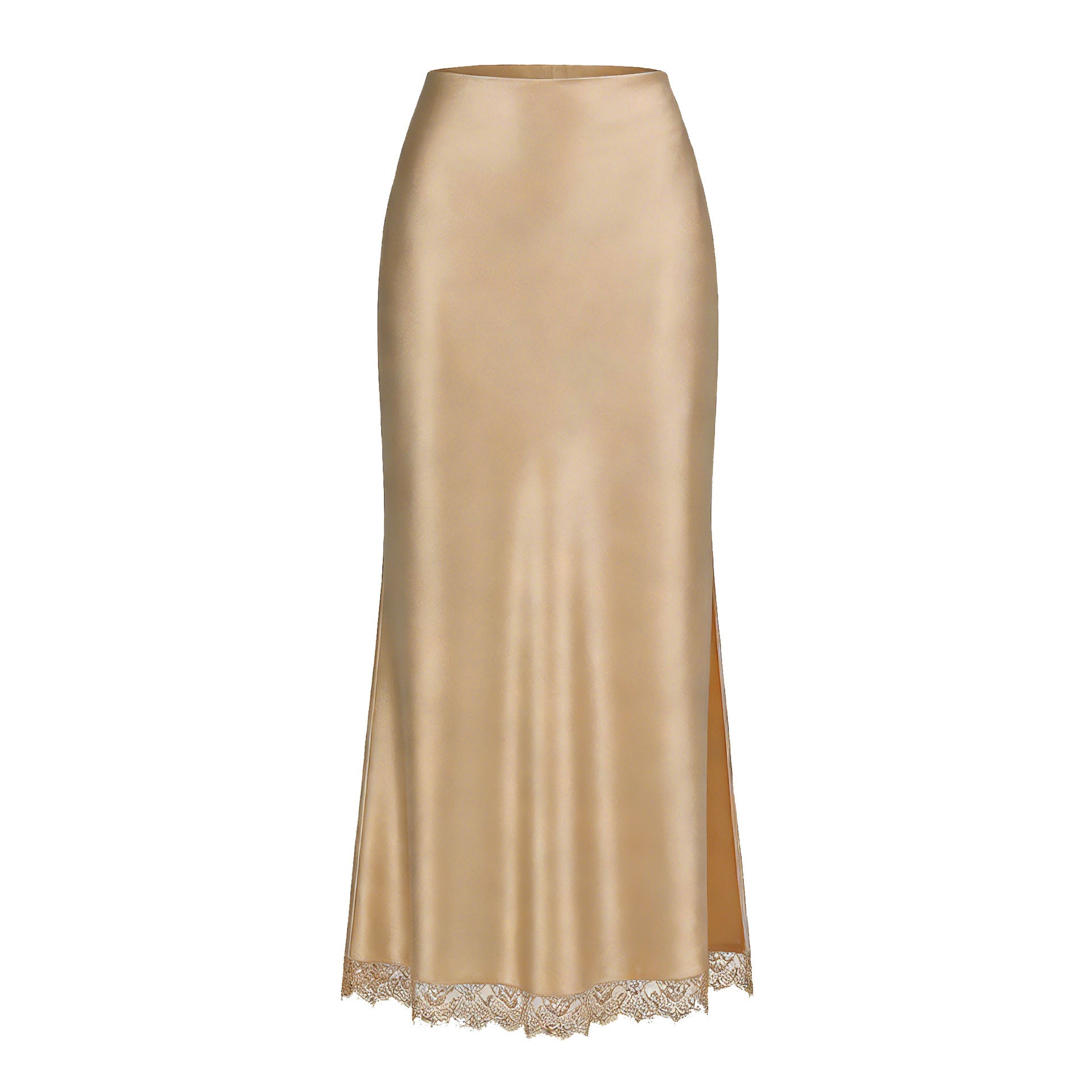Women Clothing Satin Skirt Lace Split High Waist Elastic Sexy Sheath Skirt