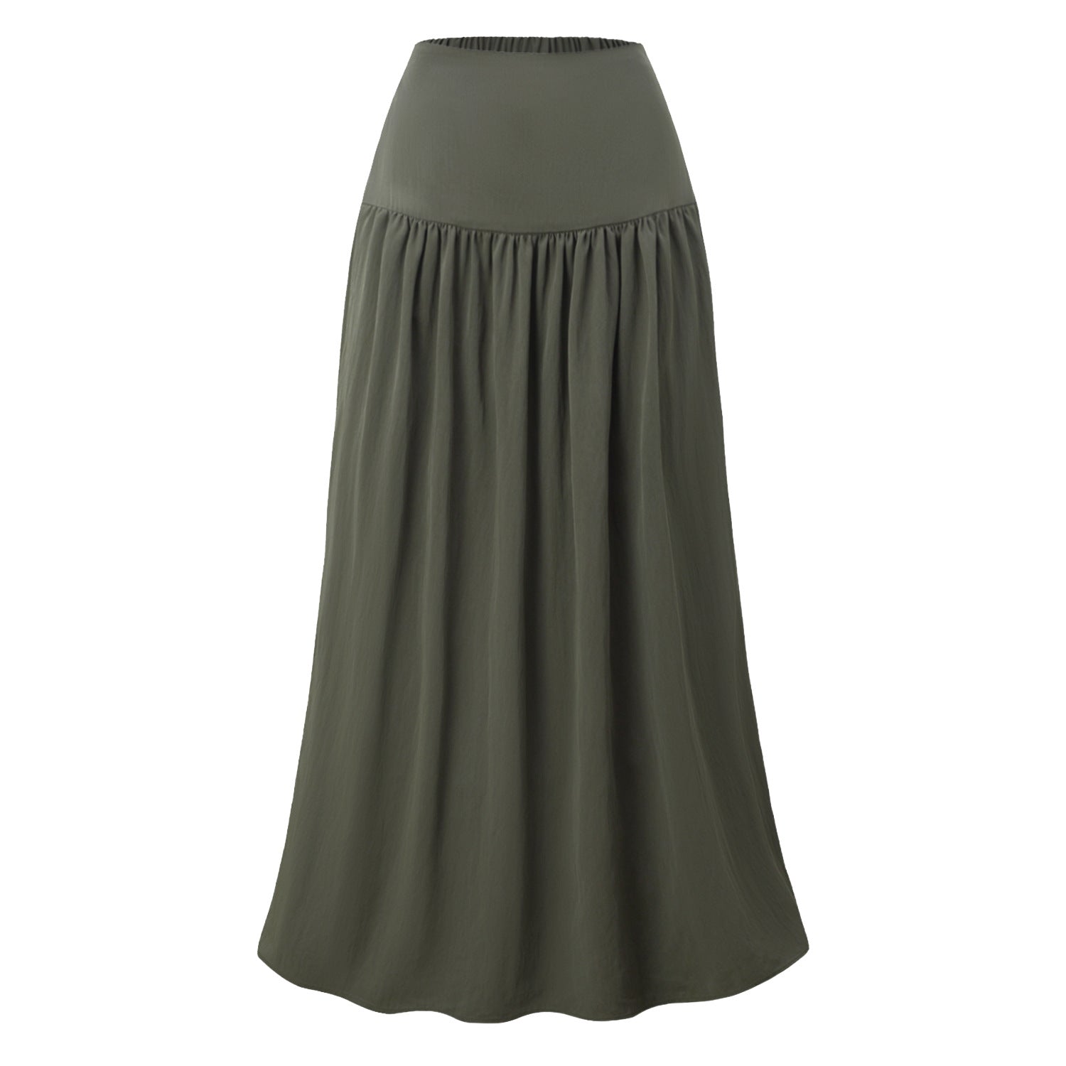 Women Cotton Pocket Skirt High Waist Back Elastic Dress Loose Pleated Large Swing Skirt