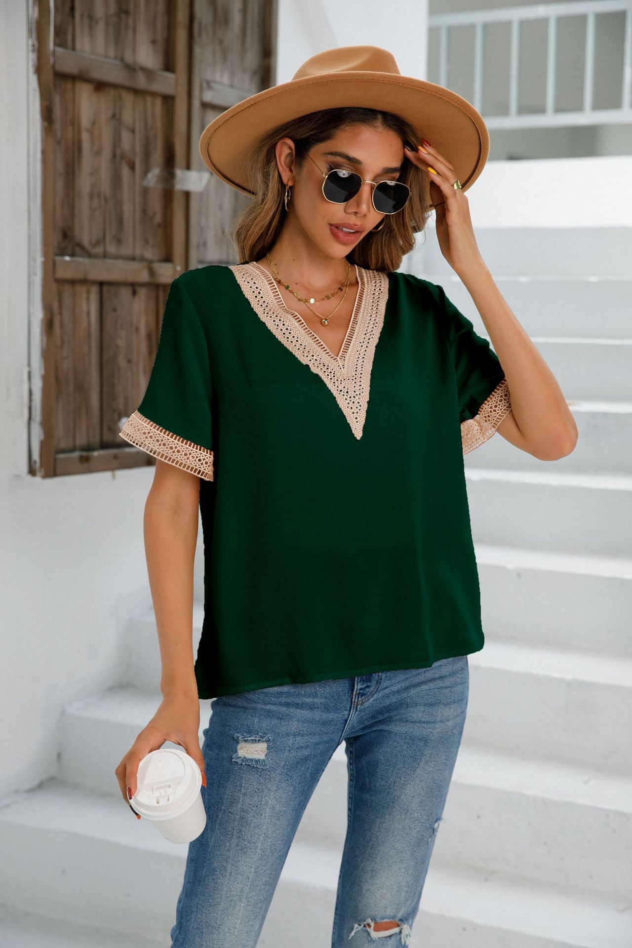 Women Clothing Popular V Neck Shirt Women Shirt Top