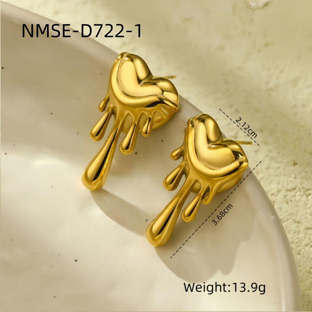 Lava Heart Water Drops Titanium Steel Earrings Affordable Luxury High Sense Colorful Crystals Stainless Steel Studs