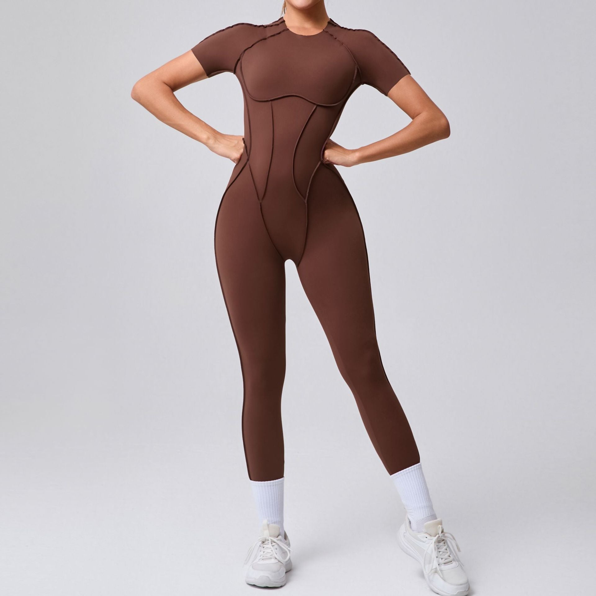 Autumn Winter Three Dimensional Backless Tight Short Sleeved Trousers Jumpsuit One Piece Sports Yoga Jumpsuit