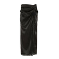 Women Wear Satin Lace Stitching Floral High Slit Skirt Sexy Summer Pleated