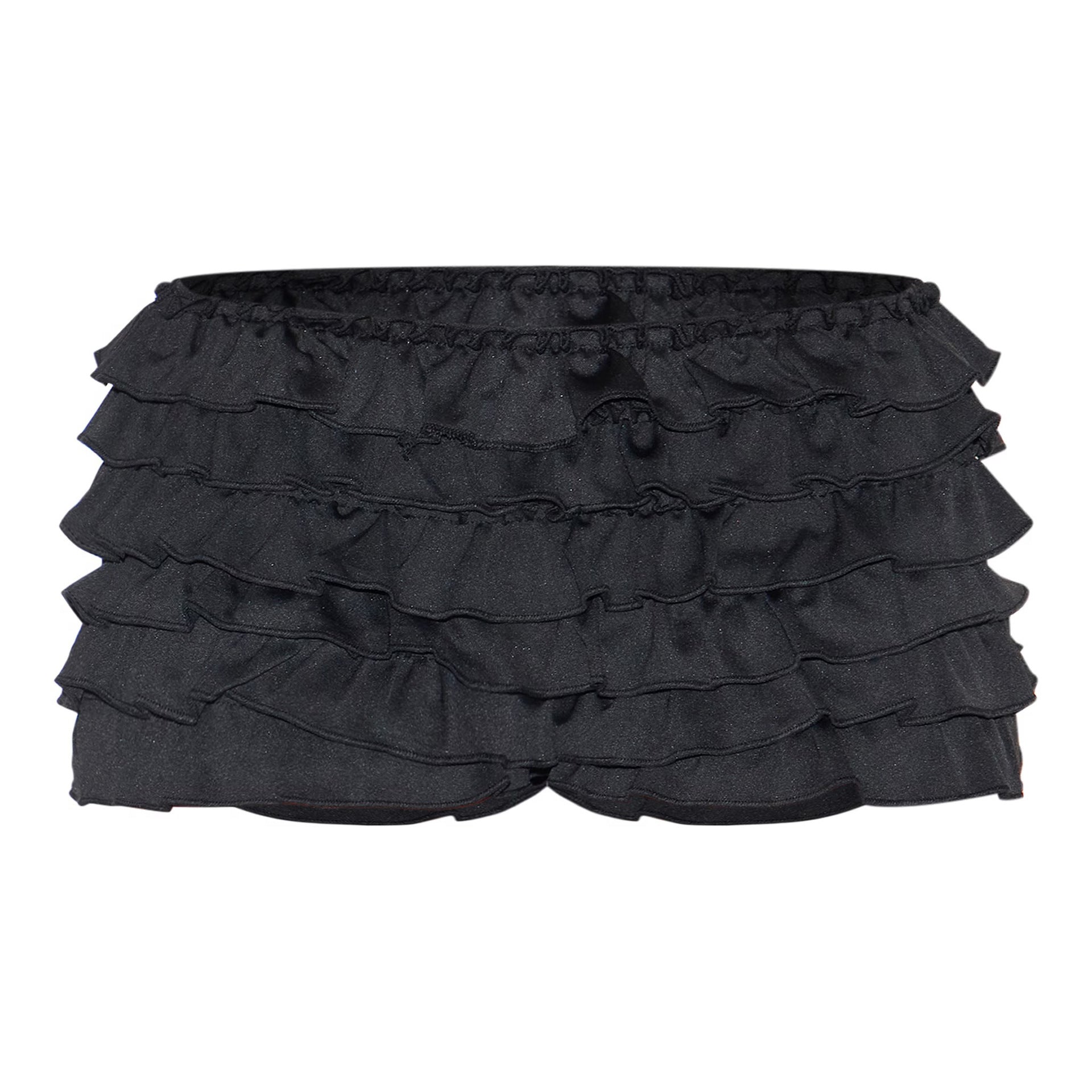 Women Clothing Solid Color Frill Wavy Casual Lantern Dress Short Skirt Culottes