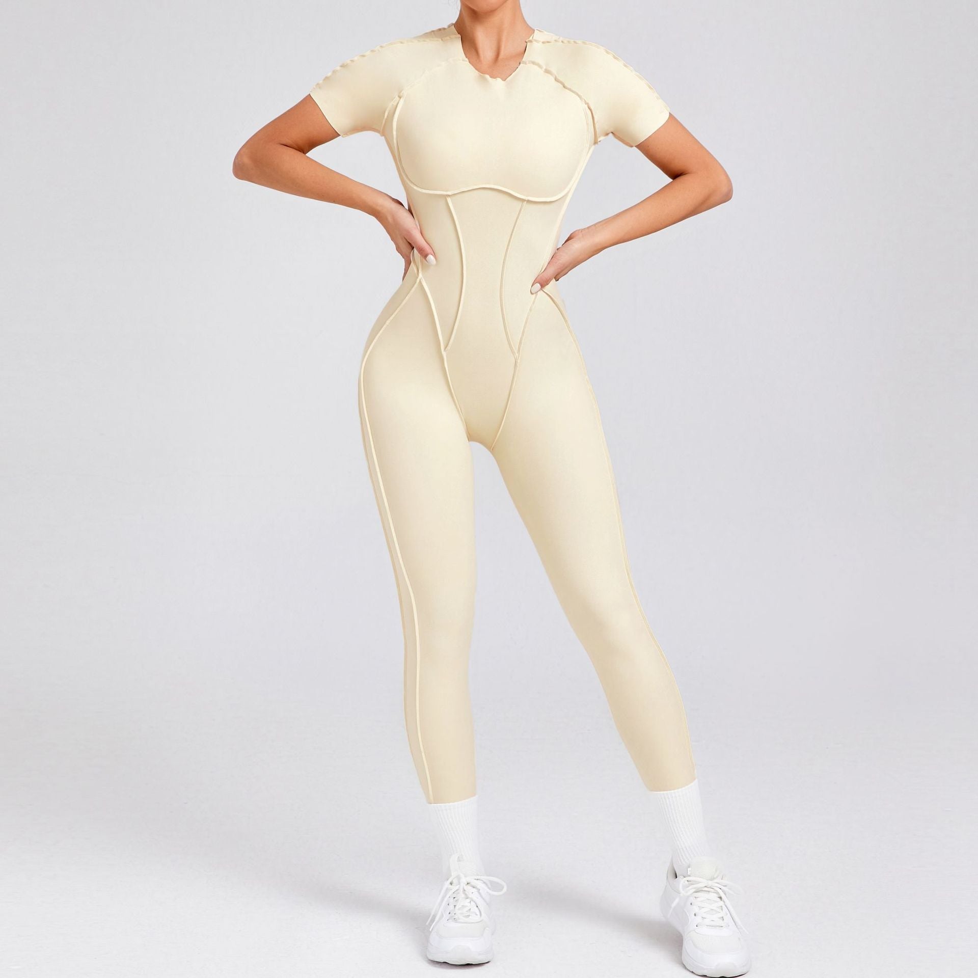 Autumn Winter Three Dimensional Backless Tight Short Sleeved Trousers Jumpsuit One Piece Sports Yoga Jumpsuit