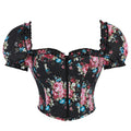 Sexy Backless Puff Sleeve French Print Boning Corset Strap Retro Vest Women Top