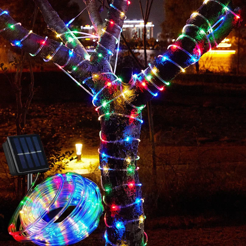 100LED Solar Tube String Light 8 Kinds Of Waterproof Outdoor Led Warm White Copper Wire Light For 2024 Garden Decorative Lights