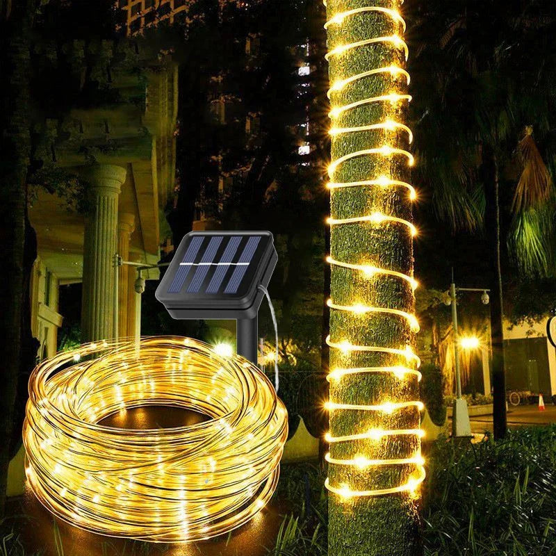 100LED Solar Tube String Light 8 Kinds Of Waterproof Outdoor Led Warm White Copper Wire Light For 2024 Garden Decorative Lights