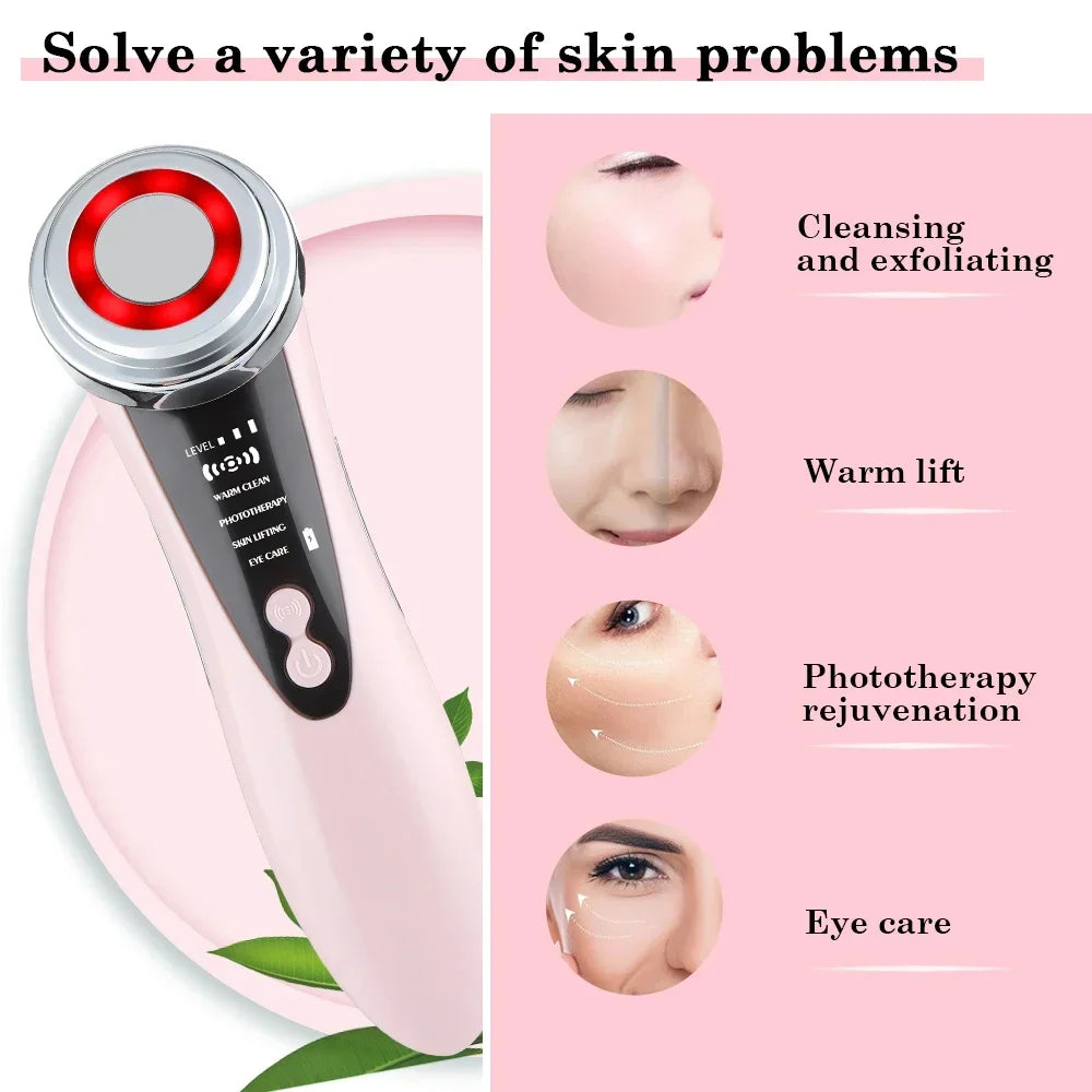 5-In-1 Facial Massager: LED Light Therapy, Eye Care, Skin Smoothing, USB Rechargeable