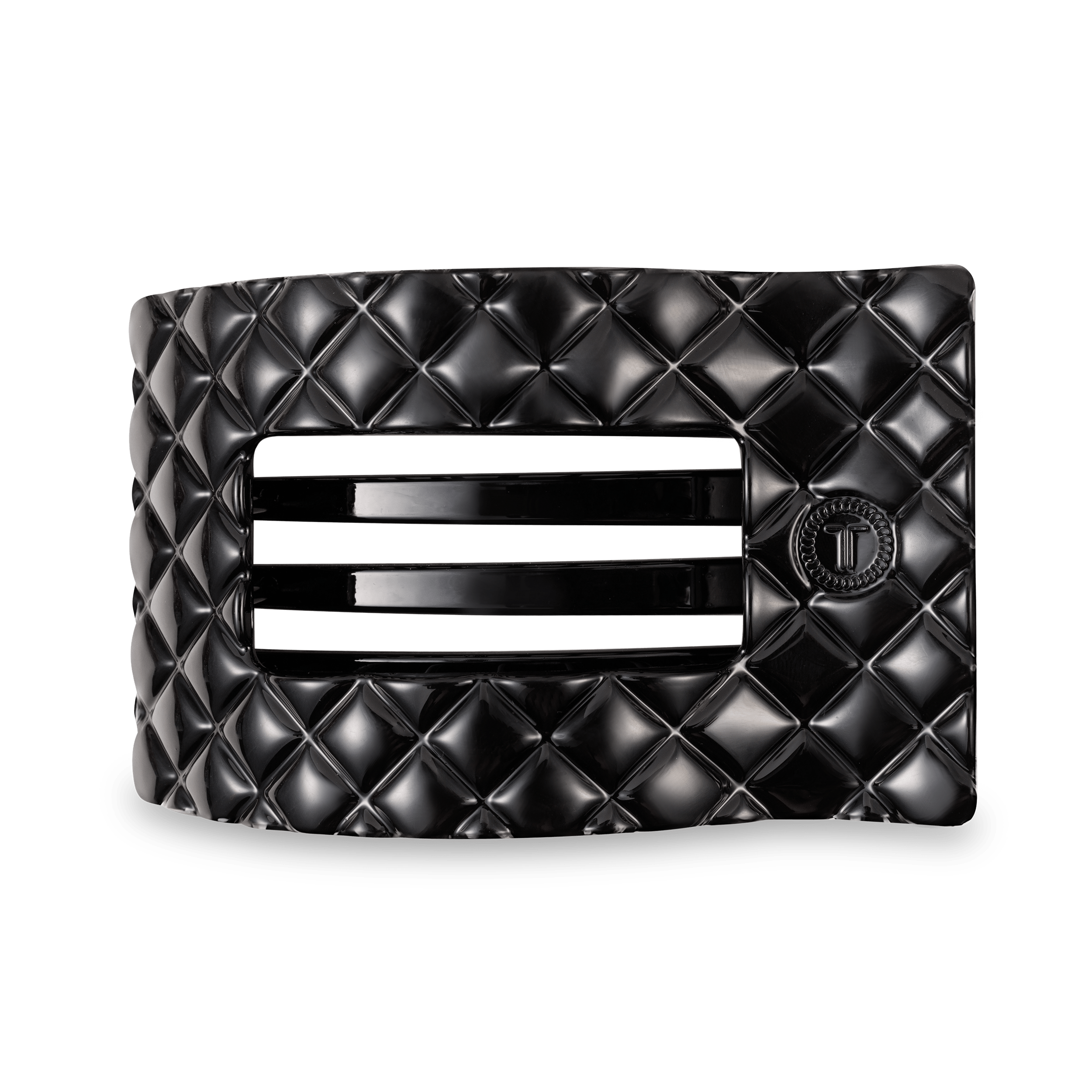 Jet Black Quilted Large Flat Rectangle Hair Clip